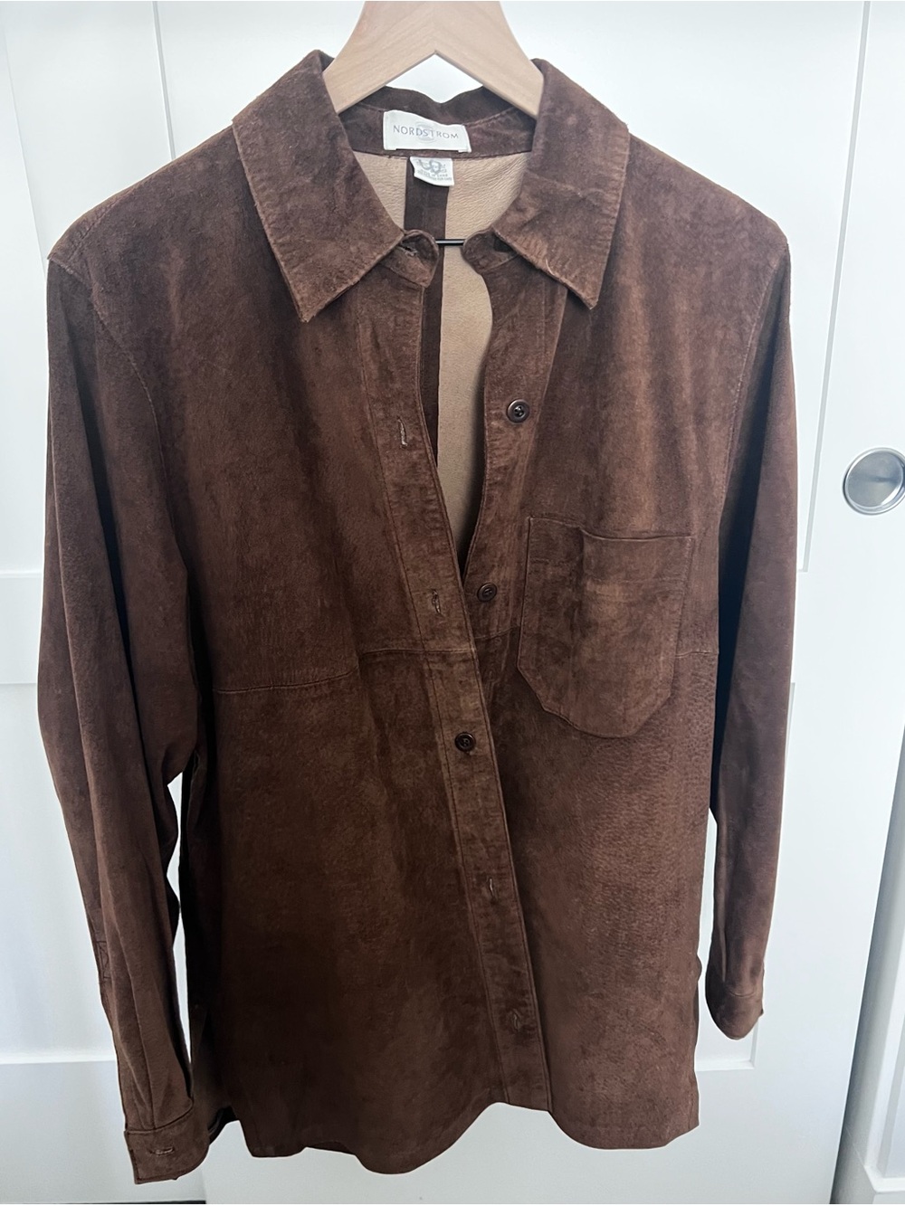 Vintage Nordstrom Genuine Suede Leather Shirt Jacket Shacket Brown Size 8